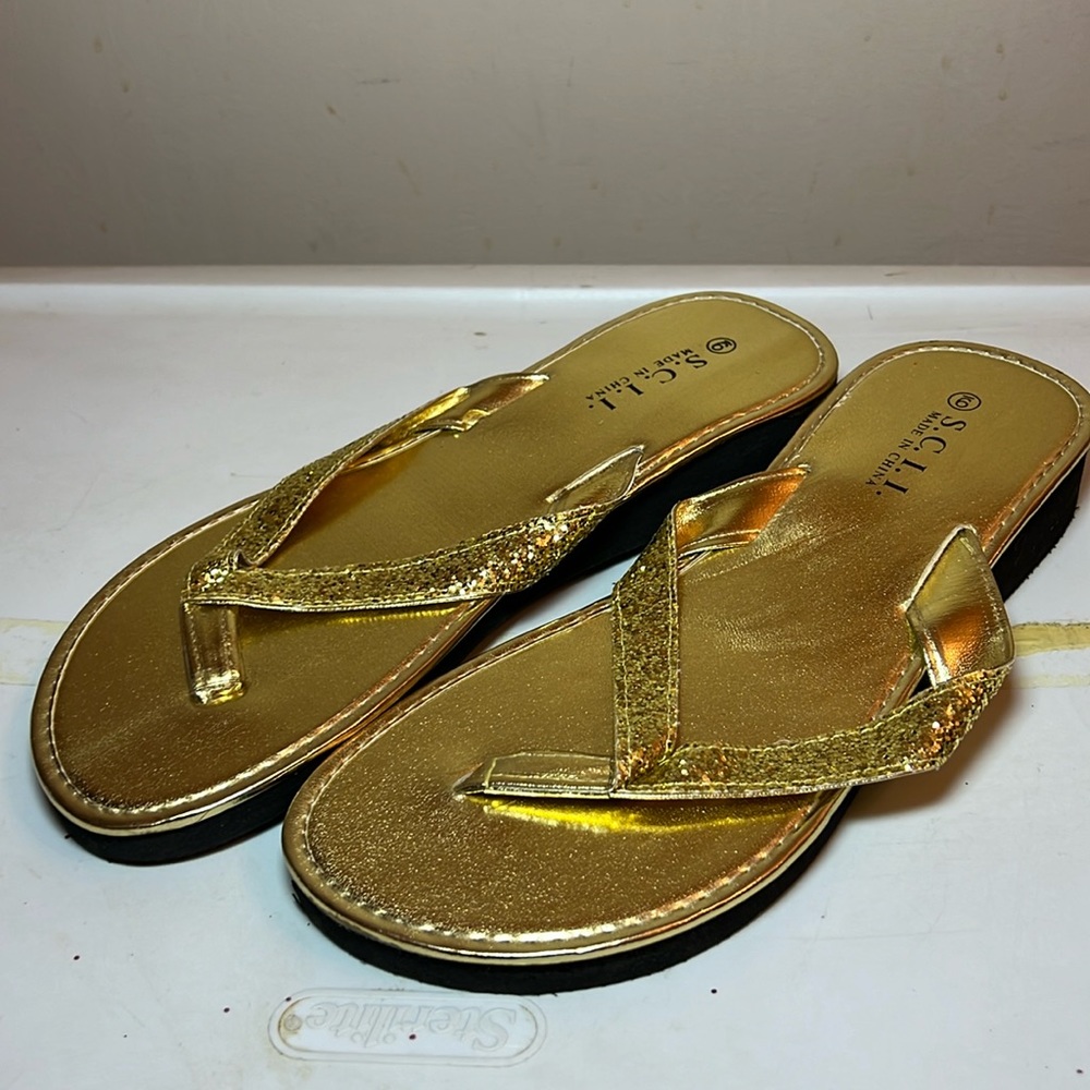 NWOT Gold Sparkly Flip Flops